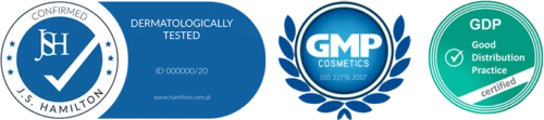 Zertifizierungen: J.S. Hamilton Dermatologically Tested, GMP Cosmetics ISO 22716, GDP Good Distribution Practice